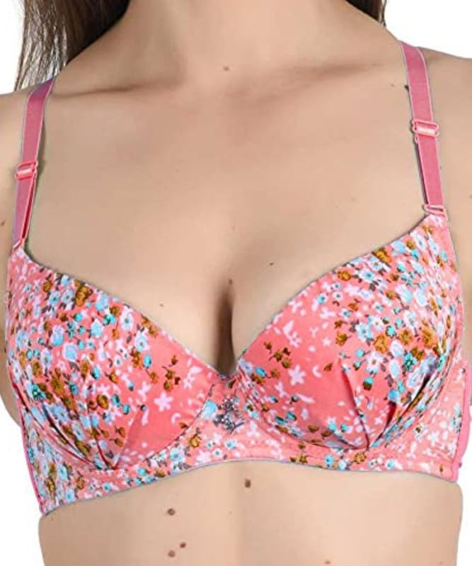 Image of Brachy Women's Floral Print Push-Up Bra | Smooth Fit Seamless Padded Underwired T-Shirt Bra BCA FPWB-P