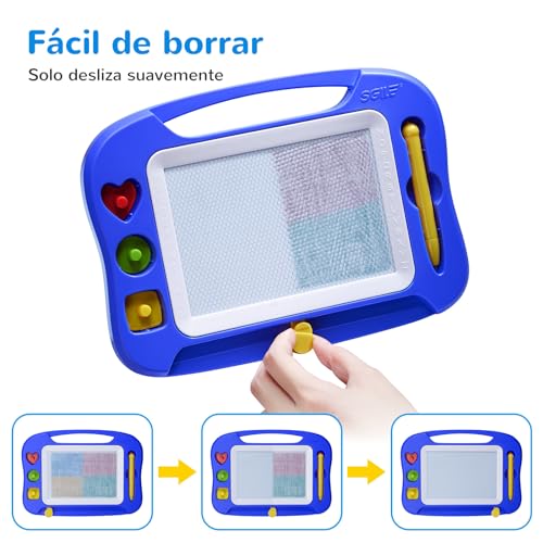 SGILE Pizarra Magnética para Dibujar, Pizarra Borrable con Boli Magnético, Tablero de Dibujo con 3 Sellos, Juguete de Viaje, Regalo de Cumpleaños, Juguete Educativo para Niños, Azul - imagen 6