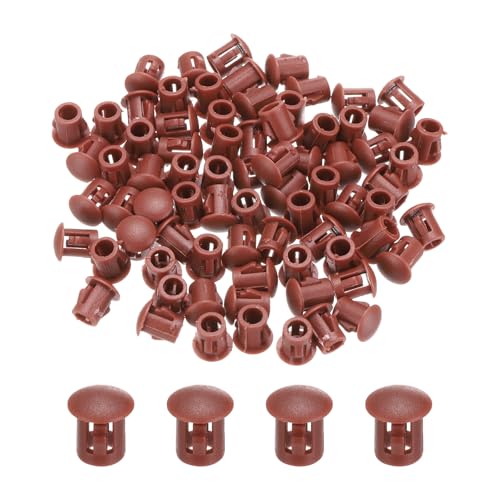 Image of MECCANIXITY 64PCS 6mm(1 /4 inch) Red Brown Plastic Hole Plugs, Flush Type Panel Hole Plugs Insert End Caps for Locking Hole Tubes Furniture Cabinet