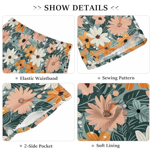 ALAZA Summer Flower Leaves Pajama Shorts Sleep Shorts Pant Lounge Pajama Bottoms Elastic Waist with Pockets3
