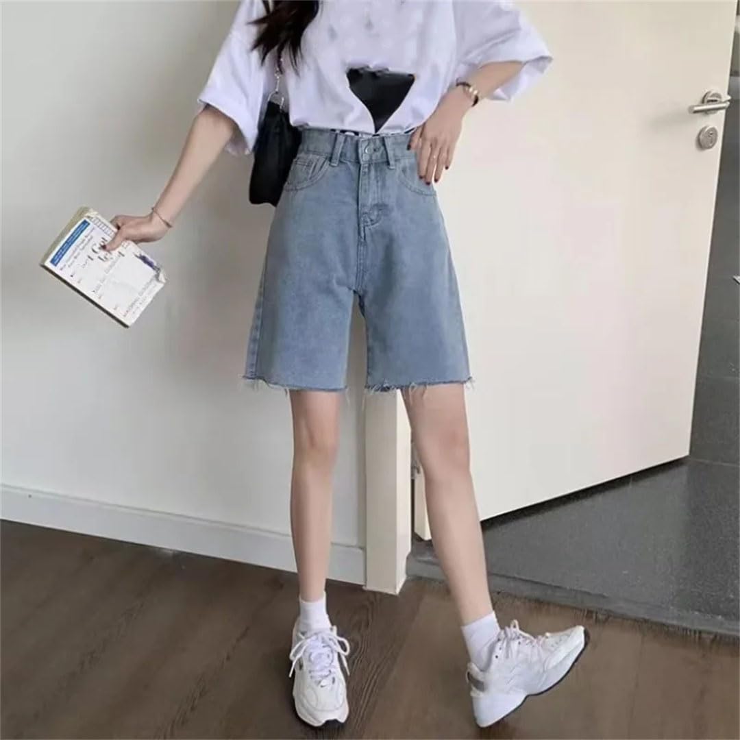 Damskie spodenki jeansowe dla Harajuku Vintage Denim Szorty Jednolite Casual Proste Półspodnie, Czarny, M