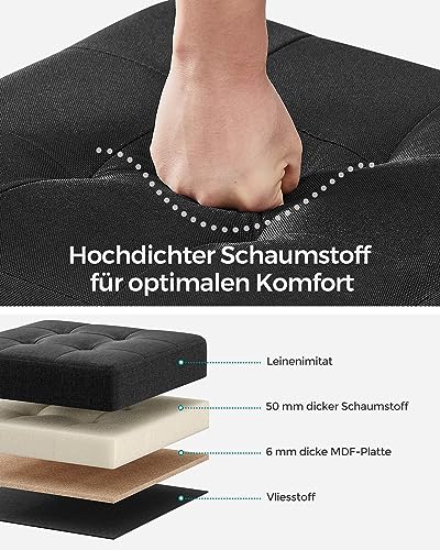 SONGMICS Sitzhocker mit Stauraum, kleine klappbare Sitzbank, 38 x 38 cm Fußbank, Aufbewahrungsbox, bis 300 kg belastbar, für Wohnzimmer Schlafzimmer Schlafsaal, tintenschwarz LSF014B11