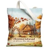 Rustic Cabin Autumn Quote Log Canvas Tote Bag 13x15 Inch