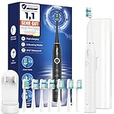 Brosse À Dent Électrique Soniques pour Blanchiment Dentaire - Brosse A Dent Sonique Adulte avec Étui de Voyage, 5 Modes, Étanche IPX7, Brosse A Dent Electrique de Voyage Rechargeable, Blanc Perle