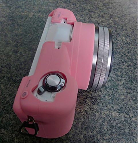 CEARI Flexible Camera Silicone Case Protective Cover Skin for Sony Alpha A5000 A5100 with 16-50mm Lens + MicroFiber Clean Cloth - Pink