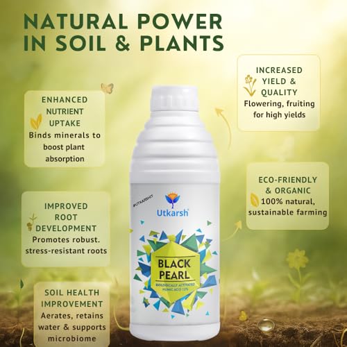 Image of Utkarsh Black Pearl - L (Biologically Activated Liquid Humic Acid 12% & 3% Fulvic Acid), Promotes Plants Growth, Stronger Roots, Improves Flowering & Fruiting, Biostimulant (2 Ltr; Pack of 2 of 1 Ltr)