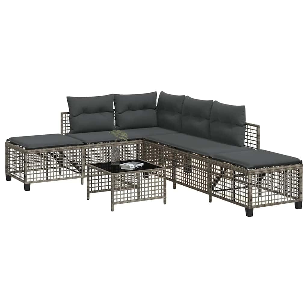 Canapé d'angle de jardin chic en polyrotin avec coussins haut de gamme gris