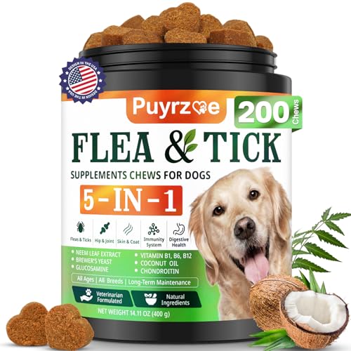 Puyrzoe 5-in-1 Dog Flea and Tick Treatment Chewable, Natural Flea and Tick Prevention for Dogs...