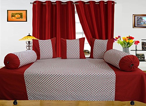 Dekor World Cotton 50 Tc Dot Printed Diwan Set (Pack of 6) - 9 Feet, Red &-picture-29