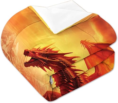 Vista 26 de Juego de cama de dragón tamaño matrimonial, edredón de dragón tamaño individual, transpirable, 3 piezas (estilo dragón 05)