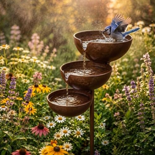 BEMINDA EYE STEAM Rain Catcher Bird Bath Tiered Bring Life Back to Your Garden Rain Catcher Bird Bath Rustic Metal Garden Stake Weather-Resistant Outdoor BirdBath for Yards (Copper 1PC)
