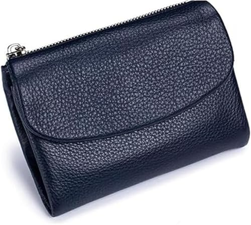 Unisex Pebble Leather Wallet, Small Compact Bifold Pocket Purse with Credit Card Holder, Genuine Leather Coin Purse (Dark Blue)
