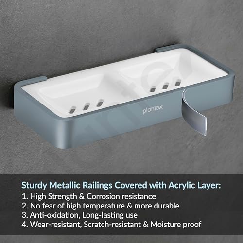Image of Plantex Aluminium and Acrylic Dual Soap Case /Double Soap Holder for Bathroom /Soap Stand /Bathroom Accessories - (Grey and Milky White)