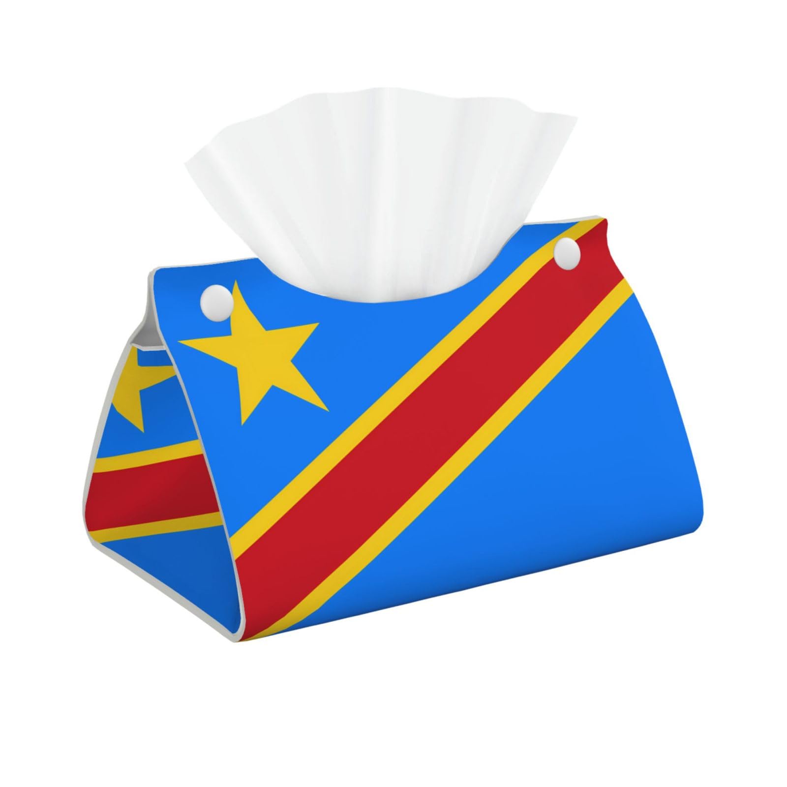 Flag of the Congo Rectangular Leather Tissue Box Cover, Folding Facial Tissue Holder Dispenser for Car