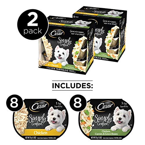 CESAR Simply Crafted Adult Wet Dog Food Meal Topper Variety Pack, Chicken and Chicken, Carrots & Green Beans, 1.3 oz (Pack of 16) CESAR Simply Crafted Adult Wet Dog Food Meal Topper Variety Pack, Chicken and Chicken, Carrots & Green Beans, 1.3 oz (Pack of 16)