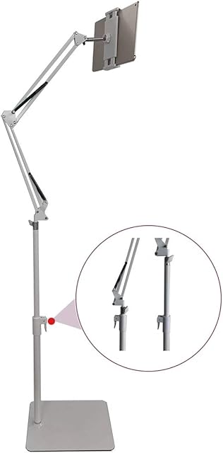 Kutatek Height and Angle Adjustable Floor Stand for iPad, iPhone, Samsung Tablet, Kindle, Universal 360-degree Adjustable Floor Stand Holder for 3.5~12.9 Devices, Max Height 59 (White)