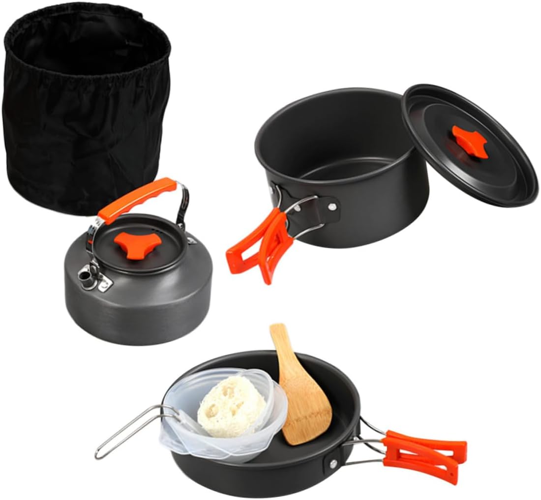 GANAZONO 1set Outdoor Camping Cookware Portable Cooking Pot and Pan Kit for Hiking Backpacking and Picnics Easy to Clean Lightweight and Compact Design for People