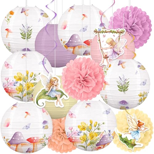 Renbuzhu 16Pcs Wildflower Fairy Birthday Decorations Paper Lanterns Set