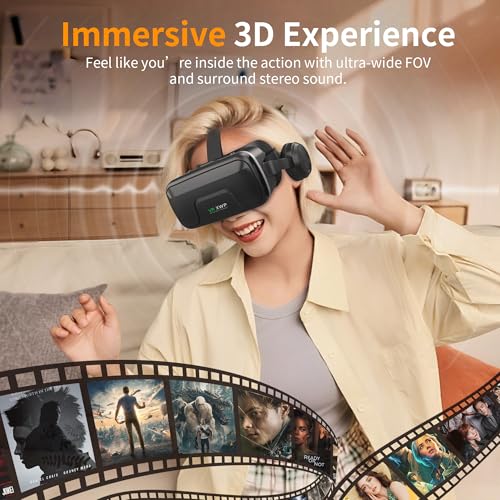 XWP VR Brille Handy Mit Kopfhörern, 3D Virtual Reality Headset Mit HD Linsen, Kompatibel Mit iPhone & Android 4,7–7,2 Zoll Smartphones, Für Spiele, Filme Und Familienspaß, Freunde