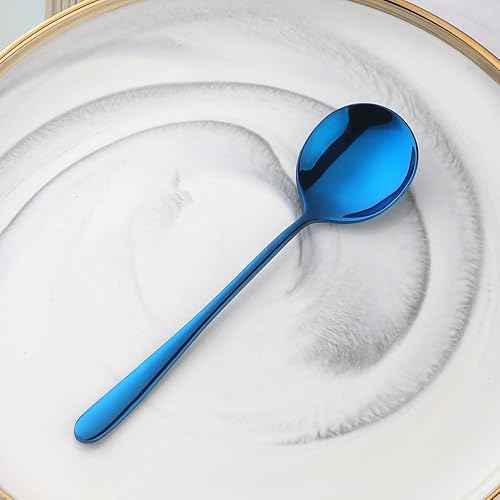 Miniatura 7 de 4 cucharas de sopa redondas de acero inoxidable, cucharas de caldo de cabeza redonda de 6.88 pulgadas, cuchara coreana de acero inoxidable pesado,