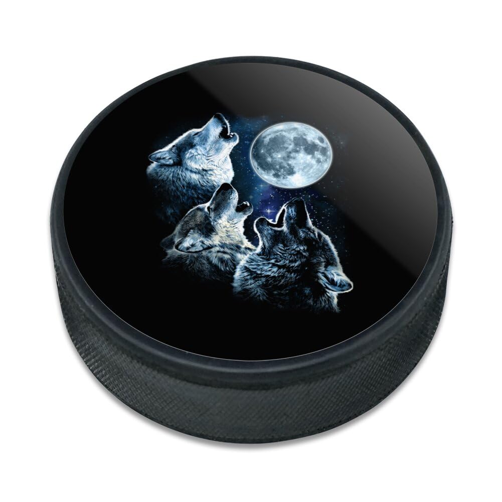 GRAPHICS & MORE Howling at the Moon Wolf Pack Ice Hockey Puck