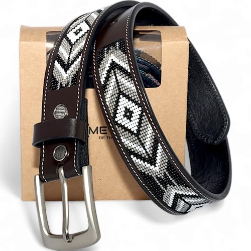 Handmade Aztec Heavy Duty Bead Full-Grain Leather Belt Unisex, Removable Buckle.2