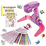 Hoarosall Drawing Projector for Kids, Art and Craft Kit, Toys for Girls Aged 3+, Drawing Supplies, Including Colored Pencils, Crayons, Coloring Books, Gift for 3+ Year Old Girls (Purple)