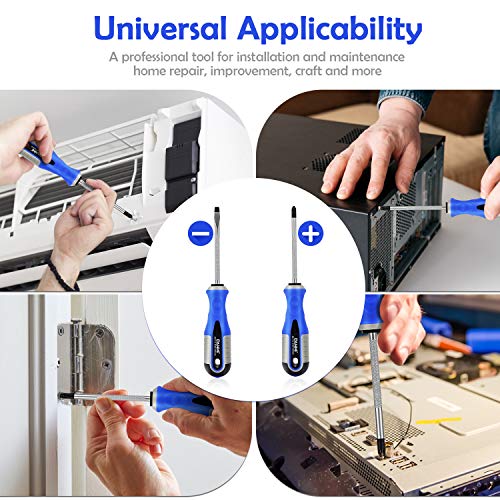 AbeTammy 2-Piece Screwdriver Set, 3.89 inch Shaft Non-Slip Grip Screwdriver Magnetic Tip 6mm PH2 Slotted/Phillips Screwdrivers, Drop Forged Chrome-Vanadium Shaft (Phillips Slotted Screwdriver Set)
