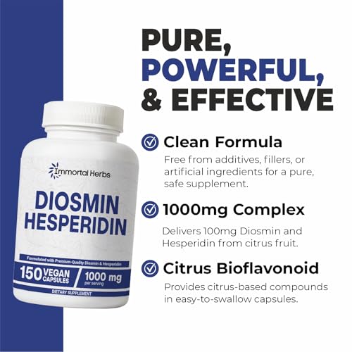 Image of Diosmin Hesperidin 1000mg Complex, 150 Capsules, Citrus Bioflavonoids Rich Fruit Extract, 100% Vegetarian, Non-GMO & Gluten Free Diosmin Supplement with Max Strength