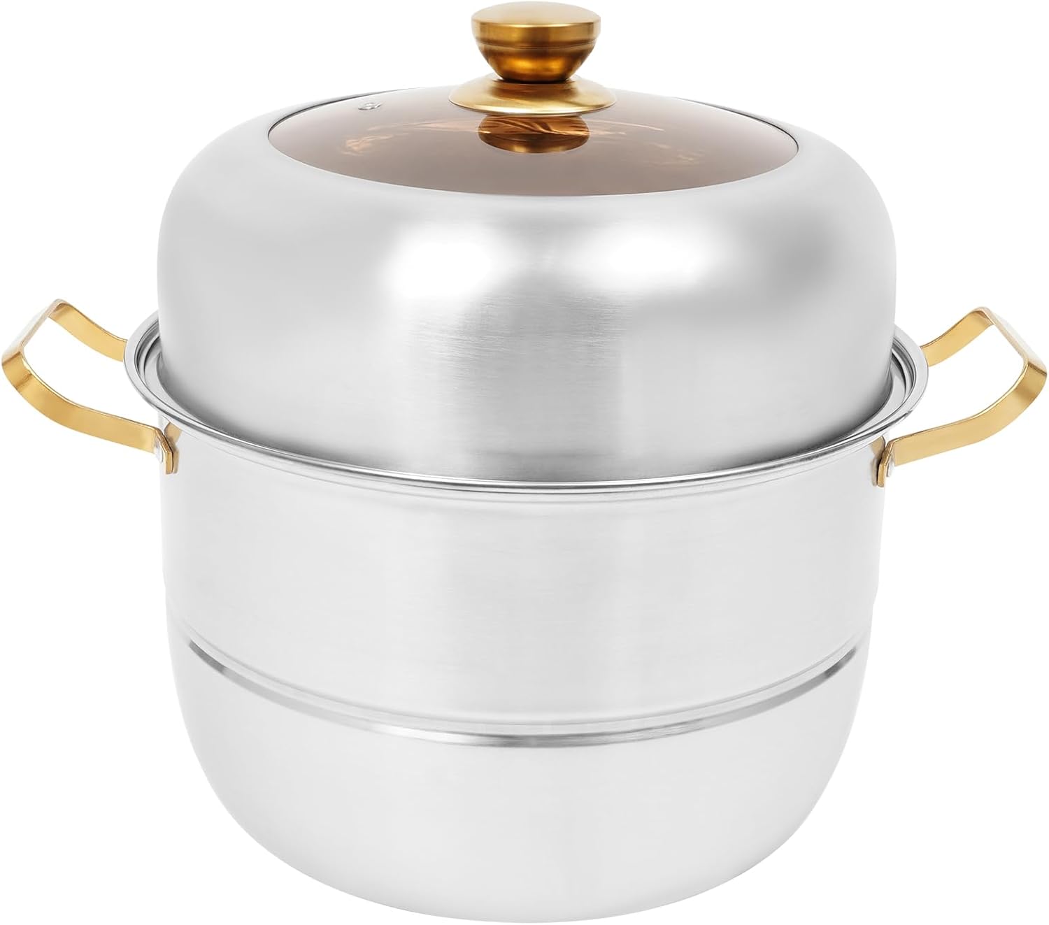 3-Tier Steamer Pot for Cooking, D12.6in Metal Steaming Cookware with Handles Glass Lid & Strainer Baskets, Food Steamer for Dumpling Fish Vegetable Seafood, W15.8*H13.8in