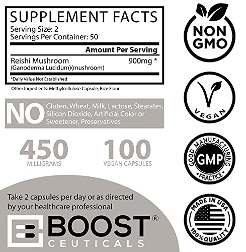 Boostceuticals Reishi Mushroom Capsules Ganoderma Lucidum Vegan Non Gmo No Stearates Supplement For Sleep, Longevity & Immune Defense #TOP3