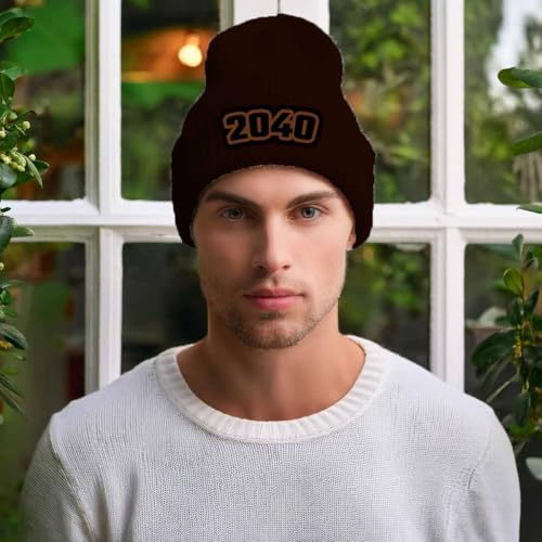 Beanie marron à revers 2040 Year pour hiver confortable - 3