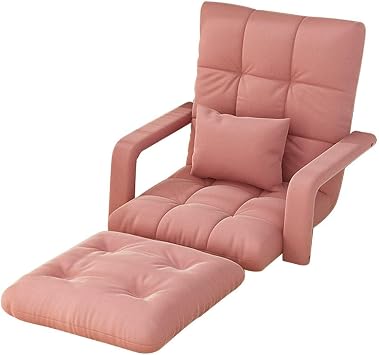 Folding Radius Ofa Bed with Pillow and Armrest, Living Room Sleeper Recliner Arm Chair, Lounge Chair with Single Floor Pad for Meditation and Gaming Pink,With Cushion