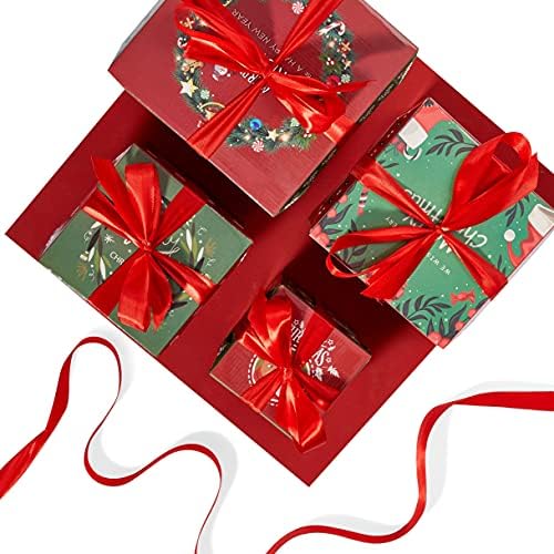 THE TWIDDLERS - 8 Christmas Cardboard Gift Boxes with Ribbon for Presents Xmas Party Box - 4 Different Sizes and Assorted Designs