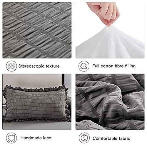 Evelina Kids' Bedding Twin Comforter Set 2 Piece, Grey Seersucker Comforter Sets Twin Bedding Sets Twin With Comforter With Pillow Shams Microfiber-Luxury Hotel Quality (Grey,Twin) #TOP3