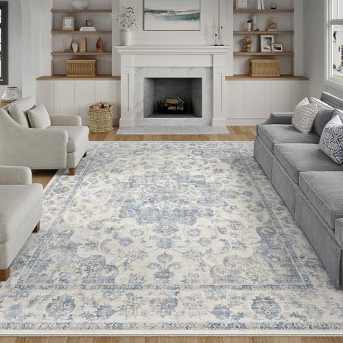 WondRg 12x15 Neutral Area Rug Blue Vintage Living Room Bedroom