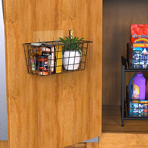 Marafansie Over The Cabinet Door Organizer Wall Wire Baskets Hanging Kitchen Basket Shelf For Cabinet & Pantry Organization And Kitchen, Bathroom, Bedroom Storage, With Adhesive, Black, 3 Pack #TOP3
