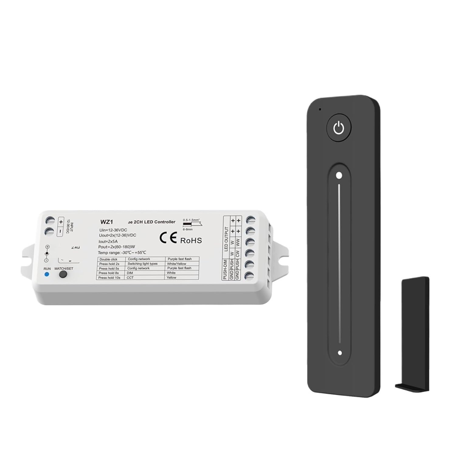 2CH LED Controller Smart Dimmer 12V 24V 36V LED Light Strip Dimming Kit 2.4G Remote Control(WZ1 and R11 Set)