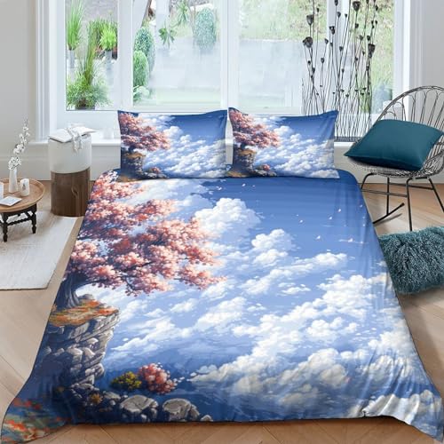 Parure de lit 3 pièces 3D fleur de cerisier microfibre premium - 2