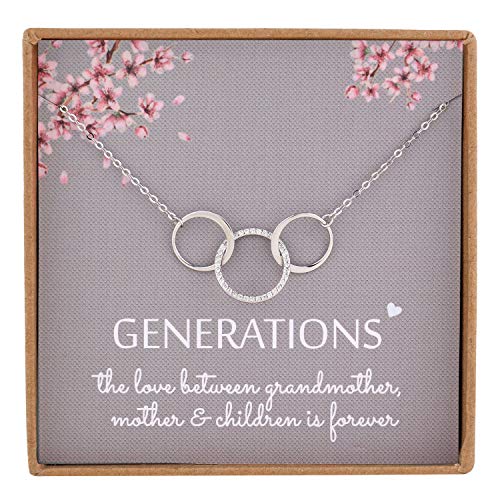 NOURISHLOV Collar de 3 generaciones para regalos de abuela - Collar de plata de ley 925 con 3 círculos entrelazados CZ para mamá, nieta, nieto, joyería para el día de la madre, regalo para abuela