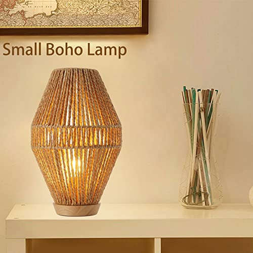 Boho Table Lamps For Bedroom,Small Natural Woven Bedside Lamp Paper String Nightstand Lamp Boho Couch Side Table Lamp Basket Lantern Good For Living Room Kids Room Nursery Room Cafe Bar Decor. #TOP2