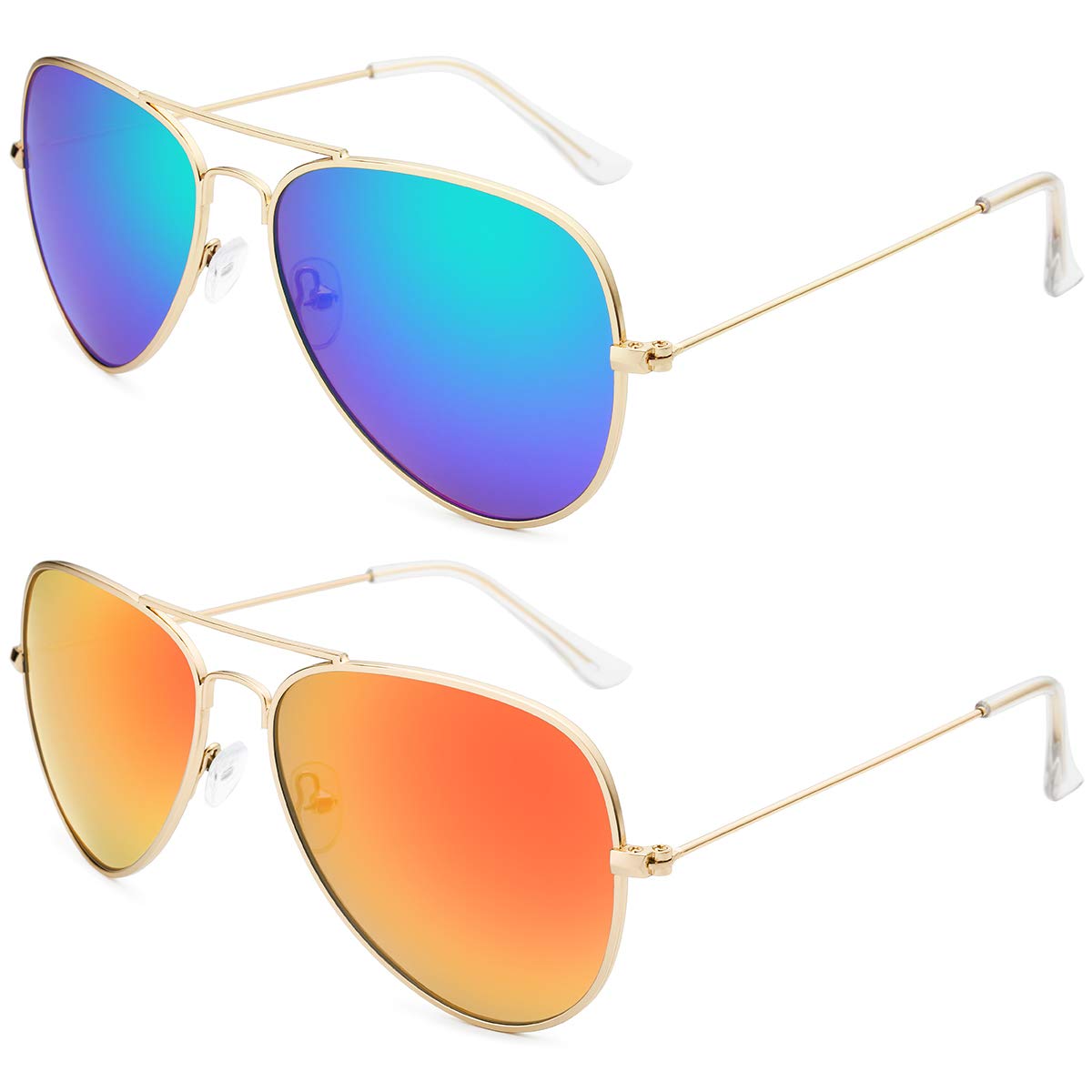 livho sunglasses for men women aviator polarized metal mirror uv 400 lens protection (gold purple/blue & gold orange)