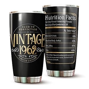 Kozmoz Inspire Vintage Aged to Perfection 1962 Nutrition Facts Tumbler of The Sixties – Happy 60 Birthday Party, Turning 60 Birthday, Sixty Birthday Tumbler 20 Oz – Milestone Birthday Gifts