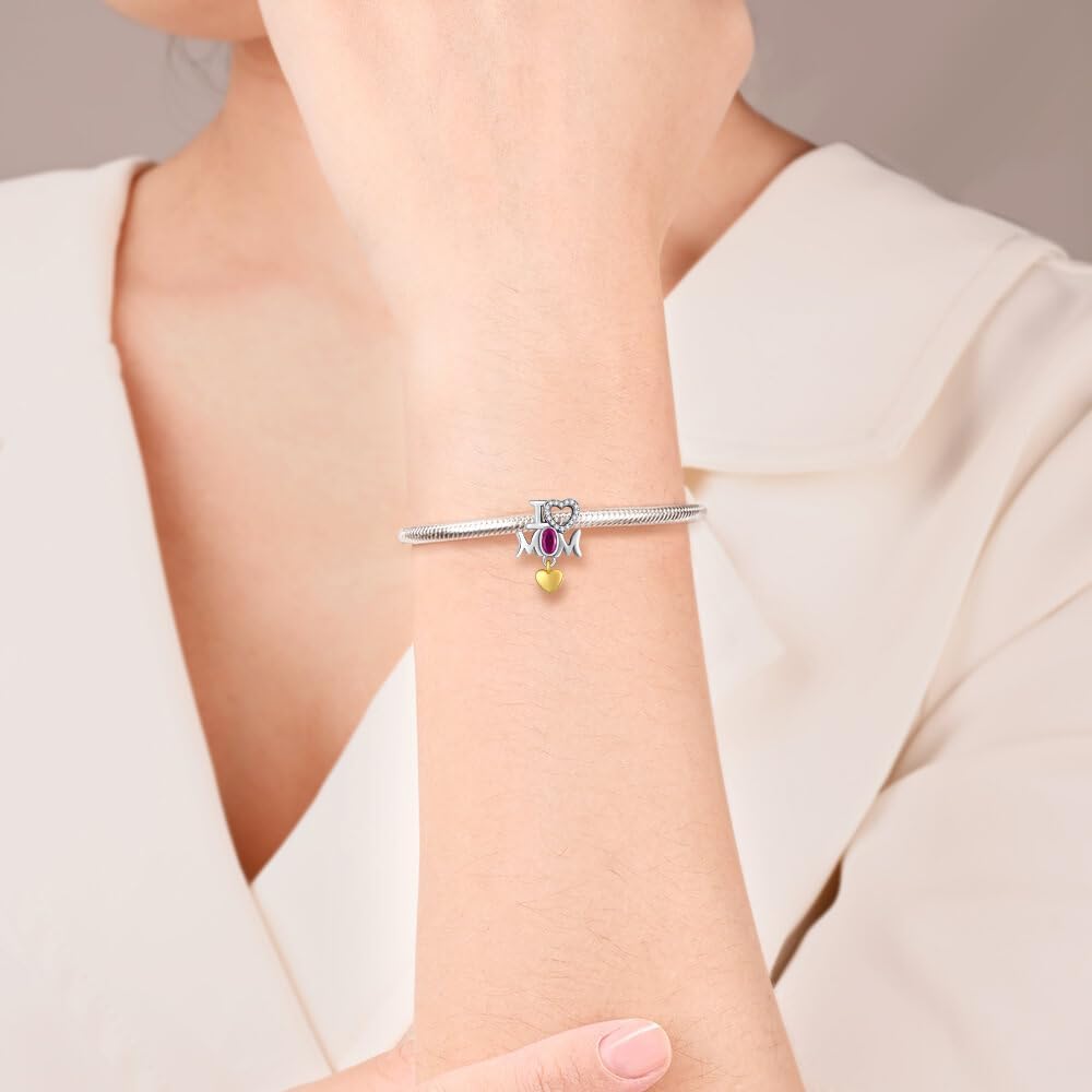 VALGACLS Mom Wife Daughter Love Heart Wedding Rings Charms 925 Sterling Silver Charms for Bracelets Necklace Valentine's Day Mother's Day Jewelry Charm for Women - Image 4