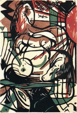 Peinture à l'huile Birth of The Horses 1913 Franz Marc toile 30x40 cm