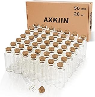 AXKIIN Small Glass Bottles 50Pcs 20ml Mini Glass Bottles with Cork Spell Jars Wish Bottles for DIY Arts Crafts Wedding Decoration Christmas Favours Storage Accessories