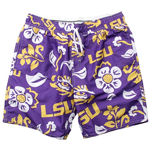 Wes and Willy NCAA Mens Floral Swim Trunks LSU Tigers Grape M