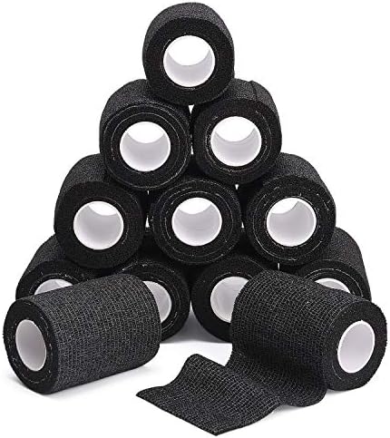 TOBWOLF 12PCS First Aid Self Adherent Bandage, 3"x5yd / 7.5cmx4.5m Cohesive Bandage Tape Wrap, Elastic Athletic Non Woven Fabric Sport Wrap for Sports, Medical - Black
