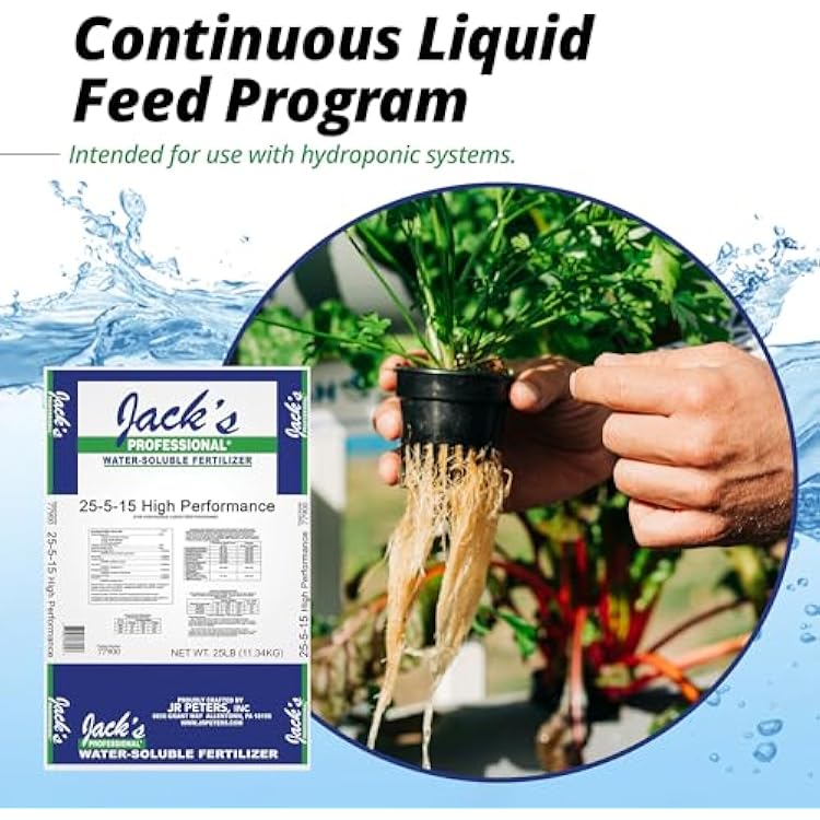 Jack's Professional 25-5-15 High Performance Water-Soluble Fertilizer with Micronutrients for Heavy Feeding Plants in Continuous Liquid Feed Programs, 25lbs