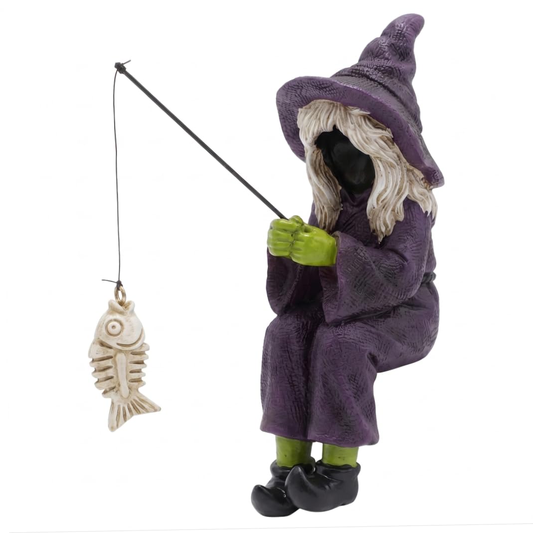Perodlly 4.7in Funny Fishing Witch Resin Halloween Decor